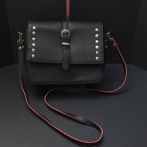 Steve Madden Women's Black Studded Leather Satchel/Crossbody Bag.